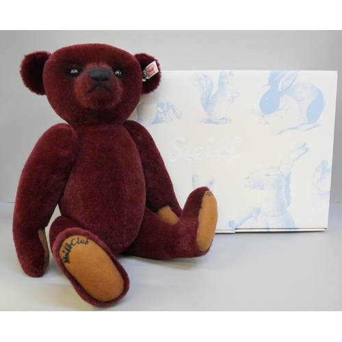 2007 - A Steiff limited edition burgundy 'Louis' Teddy bear, boxed, all paperwork, 37cm