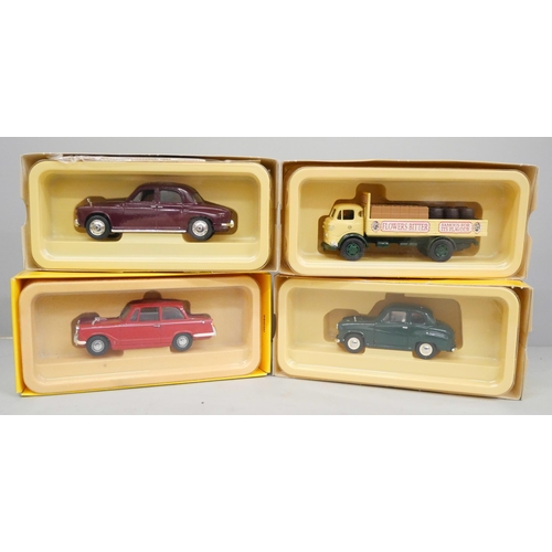 2030 - Four Vanguards model vehicles, Austin A35, Triumph Herald, Commer Dropside and Rover P4, boxed