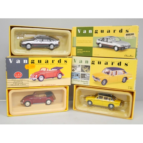 2032 - Three Vanguards model vehicles, Vauhall Cavalier, Triumph Dolomite, VW Cabriolet, boxed