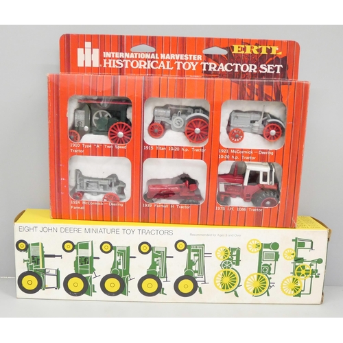 2036 - An Ertl International Harvester Historical Toy Tractor set and eight John Deere miniature toy tracto... 