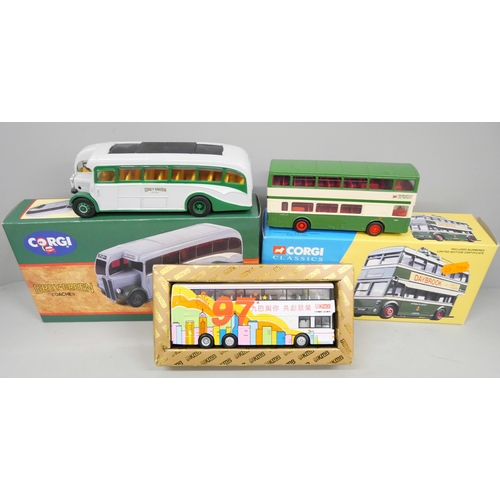 2037 - Three Corgi Toys Model Vehicles, Kowloon Motor Bus, Nottingham City Transport bus and Grey Green AEC... 