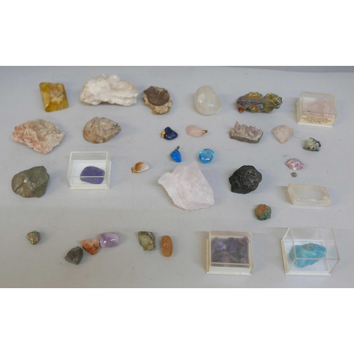 2077 - A collection of mineral samples including rose quartz, chrysocolla and lapis lazuli