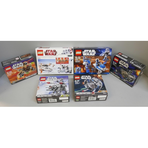 2096 - Six Star Wars Lego kits, 75128, 75031, 75075, 75129, 7914 and 8083