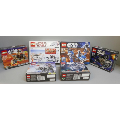 2096 - Six Star Wars Lego kits, 75128, 75031, 75075, 75129, 7914 and 8083