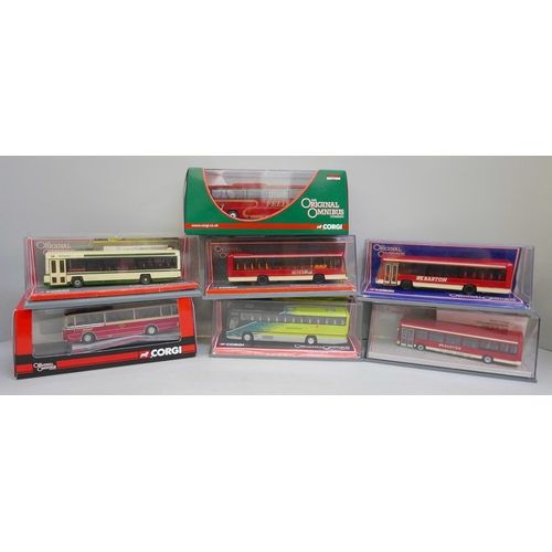 2097 - Seven Corgi Original Omnibus coaches including local services, boxed