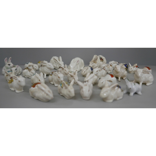 2113 - A collection of china rabbits including Belleek, crested china, Longton china, etc., approximately 3... 