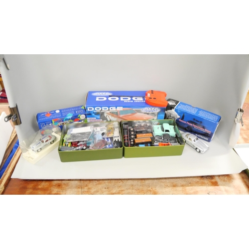 2132 - A collection of die-cast vehicles and a remote controlled car including Dodge, Hot Wheels, Corgi pol... 