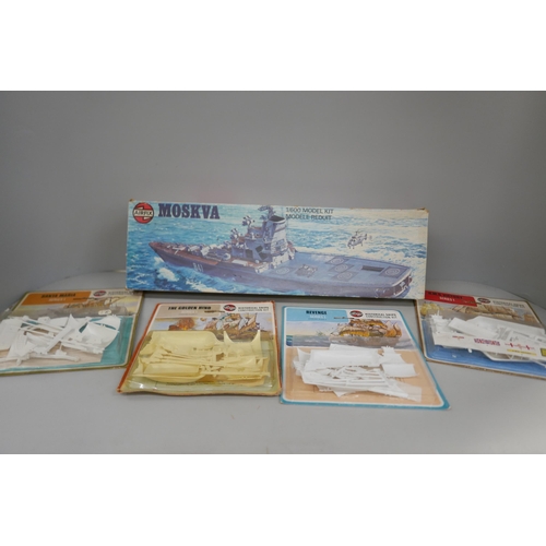 2170 - An Airfix model Moskva Russian battleship and four other Airfix ships