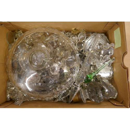 2249 - A crystal chandelier and drops, in parts **PLEASE NOTE THIS LOT IS NOT ELIGIBLE FOR IN-HOUSE POSTING... 