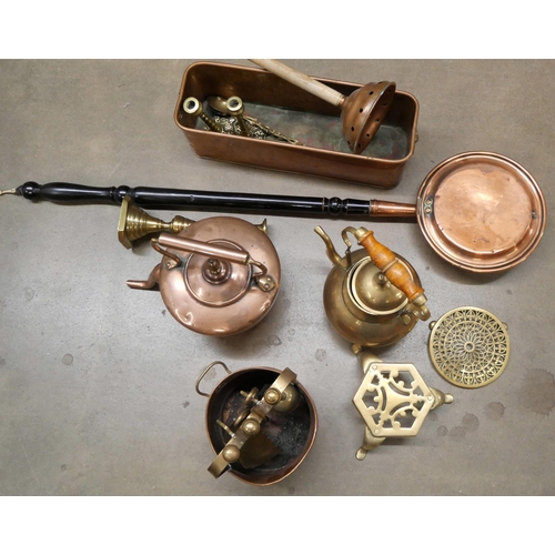 2269 - A collection of copper and brassware including a kettle and candlesticks **PLEASE NOTE THIS LOT IS N... 