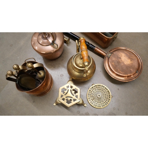 2269 - A collection of copper and brassware including a kettle and candlesticks **PLEASE NOTE THIS LOT IS N... 