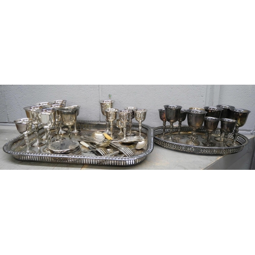 2273 - Two plated trays, plated goblets and some flatware **PLEASE NOTE THIS LOT IS NOT ELIGIBLE FOR IN-HOU... 