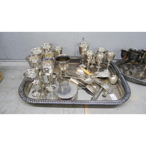 2273 - Two plated trays, plated goblets and some flatware **PLEASE NOTE THIS LOT IS NOT ELIGIBLE FOR IN-HOU... 