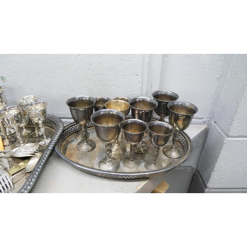 2273 - Two plated trays, plated goblets and some flatware **PLEASE NOTE THIS LOT IS NOT ELIGIBLE FOR IN-HOU... 