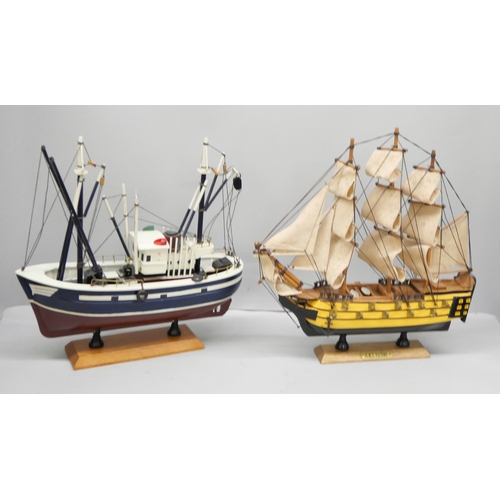 2279 - Two boxes; books and treen including two model boats **PLEASE NOTE THIS LOT IS NOT ELIGIBLE FOR IN-H... 