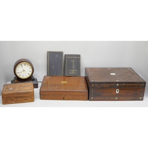 2284 - A collection of boxes including a wooden tea caddy, work box, canteen of cutlery, jewellery box and ... 