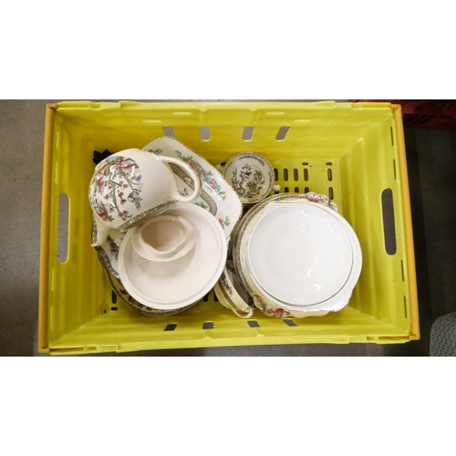 2301 - Two boxes of Indian Tree dinner service including dinner plates, side plates, milk jug, two teapots ... 