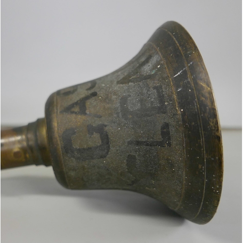 2309 - A WWII brass handbell with large broad arrow