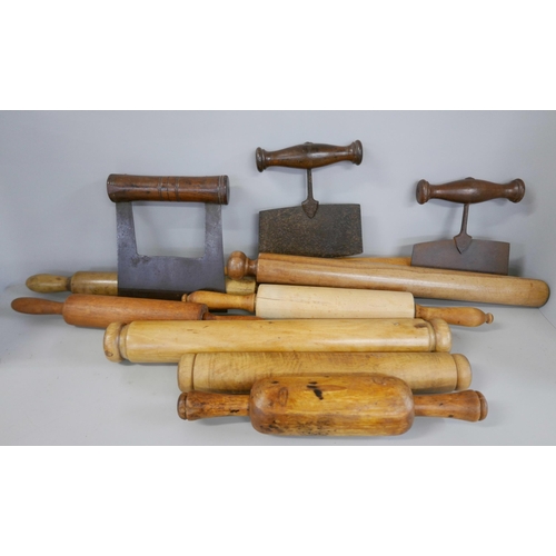 2315 - A collection of wooden rolling pins and herb/pastry cutters