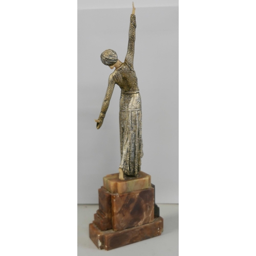 2317 - A reproduction Art Deco flapper girl on a marble base, a/f