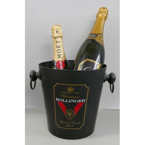 2319 - Two bottles of Champagne, Moët & Chandon and Lanson, and a Bollinger ice bucket **PLEASE NOTE THIS L... 