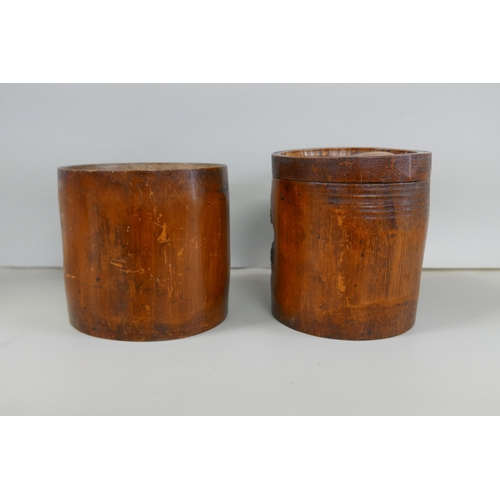 2328 - Two Chinese brush pots, one lacking lid