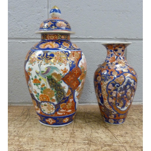 2331 - A Japanese Imari vase, 22cm and an Imari vase and cover