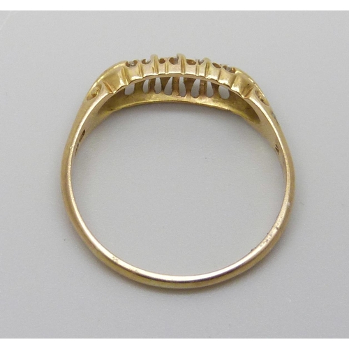 7004 - An 18ct gold and diamond ring, 2.5g, O/P