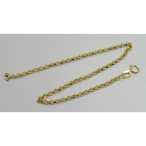 7008 - A 9ct gold belcher chain bracelet, 1.03g, 19cm