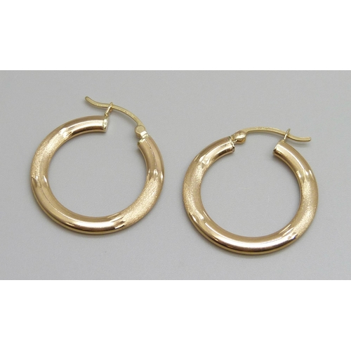 7024 - A pair of 14ct gold hoop earrings, 2g