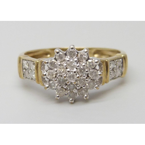 7044 - A 9ct gold and diamond ring, 2.2g, R