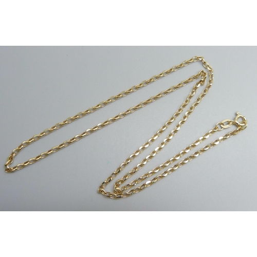 7050 - A 9ct gold diamond cut oval belcher chain, 1.28g, 43cm