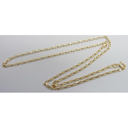 7050 - A 9ct gold diamond cut oval belcher chain, 1.28g, 43cm