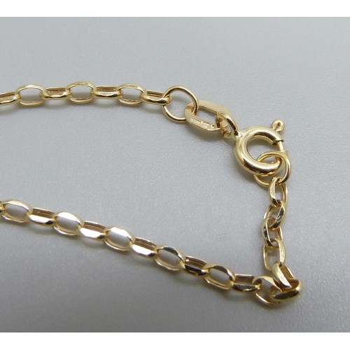 7050 - A 9ct gold diamond cut oval belcher chain, 1.28g, 43cm