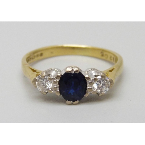 7054 - An 18ct gold, diamond and sapphire ring, 2.2g, I