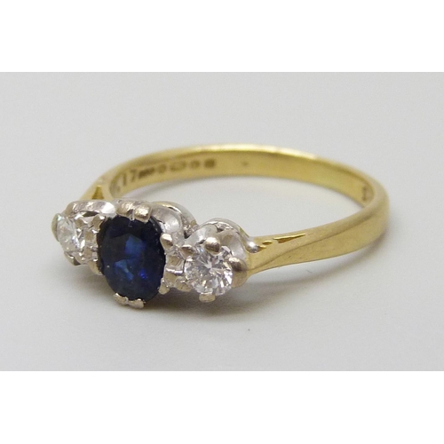 7054 - An 18ct gold, diamond and sapphire ring, 2.2g, I