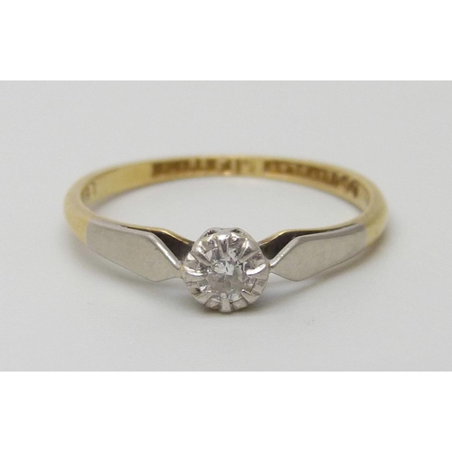 7078 - An 18ct gold and platinum set diamond ring, 1.7g, L