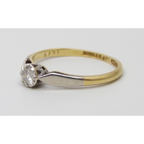 7078 - An 18ct gold and platinum set diamond ring, 1.7g, L