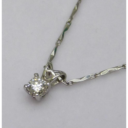 7080 - A single stone diamond pendant on a platinum chain, 5.3g, chain 44cm