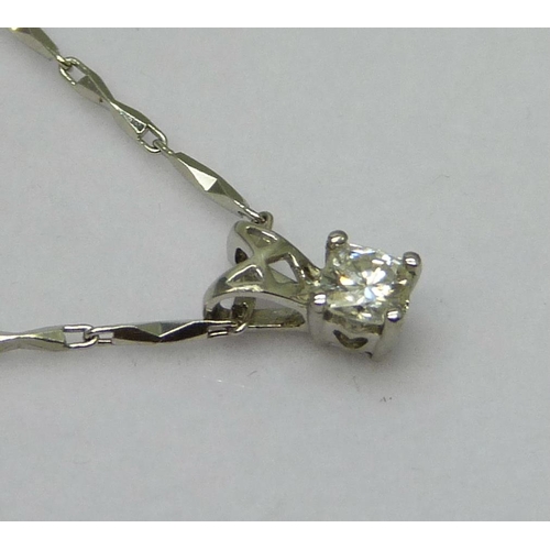 7080 - A single stone diamond pendant on a platinum chain, 5.3g, chain 44cm