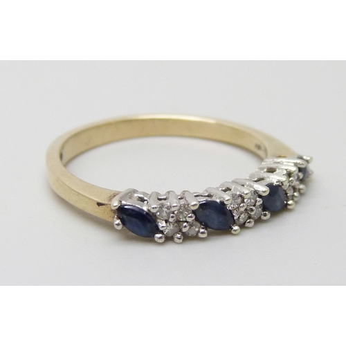 7088 - A 9ct gold, sapphire and diamond ring, 2g, L