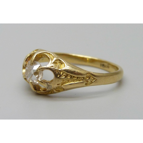 7094 - A Victorian 18ct yellow gold solitaire old cut diamond ring, 2.8g, K/L