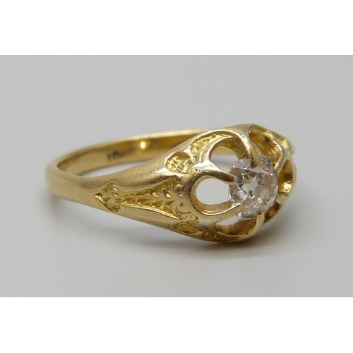 7094 - A Victorian 18ct yellow gold solitaire old cut diamond ring, 2.8g, K/L