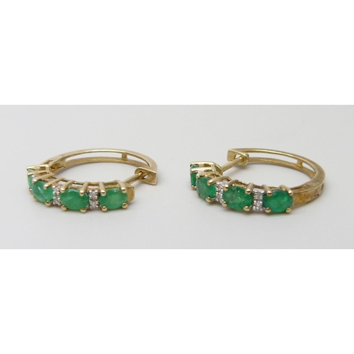 7102 - A pair of 9ct gold, emerald and diamond cuff style earrings, 2.6g