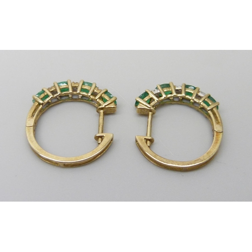 7102 - A pair of 9ct gold, emerald and diamond cuff style earrings, 2.6g