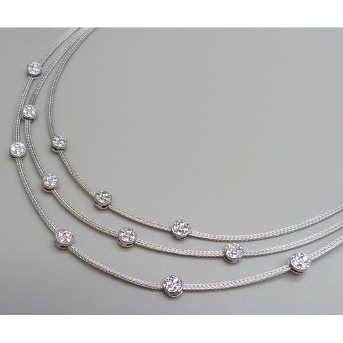 7118 - A silver 925 Rhodium plated stone set 3 strand necklace in the style of Marco Bice, made by Cavendis... 