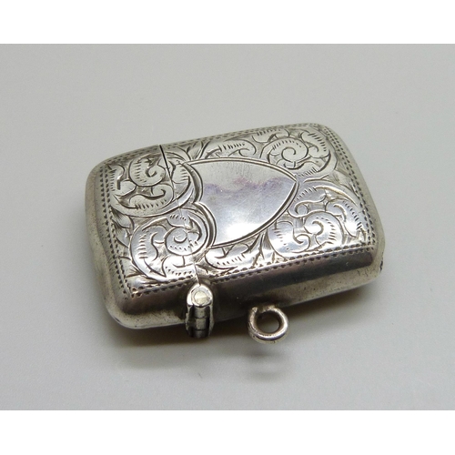 7127 - A silver vesta case with engraved decoration, Birmingham 1902