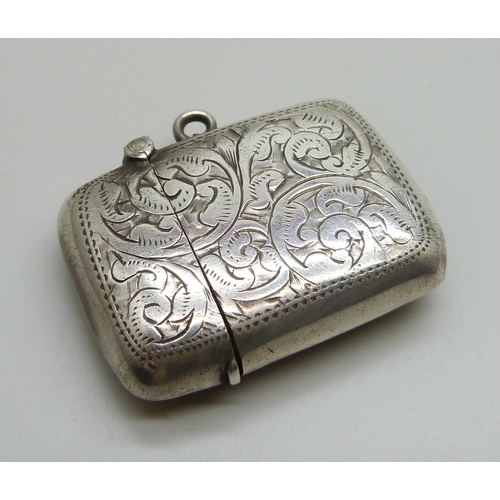 7127 - A silver vesta case with engraved decoration, Birmingham 1902