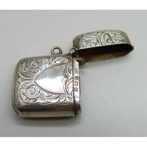 7127 - A silver vesta case with engraved decoration, Birmingham 1902