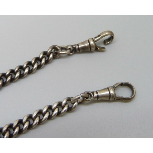 7143 - A silver double Albert watch chain, each graduated link marked, 61g, 40cm, one clip a/f